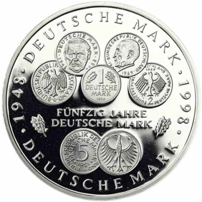 Deutschland-10-DM-Silber-1998-PP-50-Jahre-Deutsche-Mark-I