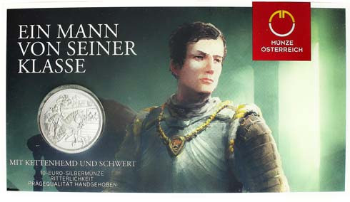 10 Euro Silbermünzen  2019 Serie  Mit Kettenhemd und Schwert - Ritterlichkeit  Österreich 2019 im Folder bestellen 