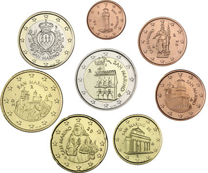 San Marino 1 Cent - 2 Euro bfr. lose im Münzstreifen
