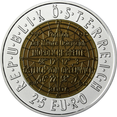 Österreich-25Euro-2006-Hgh-Silber-Niob-Europäische-Satellitennavigation-I