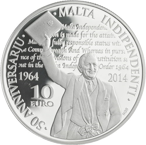 Malta-10euro-2014-AgPP-50JahreUnabhängigkeit-VS