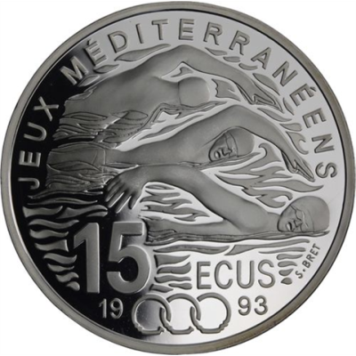 Frankreich-100 Francs 15 Ecus-1993-AGpp-Drei Kraulschwimmer-RS
