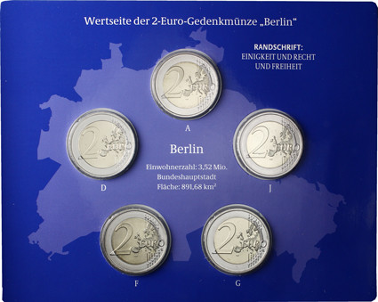 Deutschland 5 x 2 Euro 2018 stgl Charlottenburg - Berlin Mzz: A - J im Folder