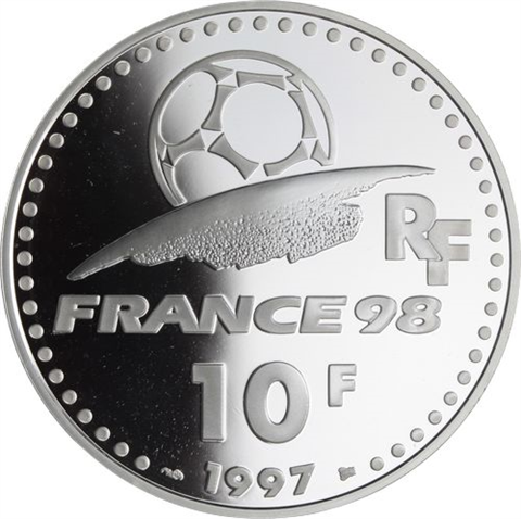 Frankreich-10 Francs-1997-AGpp-World Cup 1998-Kopfball Big Ben-RS