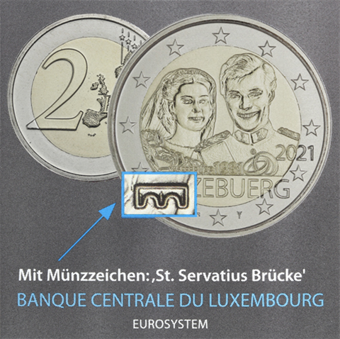 Luxemburg-2-Euro-2021-Hochzeitstag-von-Henri-Mzz-Bruecke-in-Karte-I