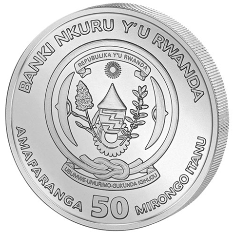 Ruanda-50Francs-2022-AgStgl-Berggorilla-RS