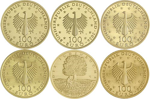 Deutschland-100-Euro-2026-Komplettsatz-Judenbuche-MzzA-D-F-G-J-RSVS