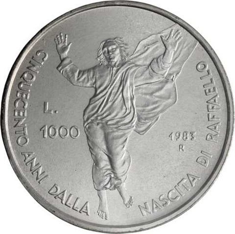 San Marino-1500Lire-1983-AGstgl-Raffaelo Sanzio-Etui