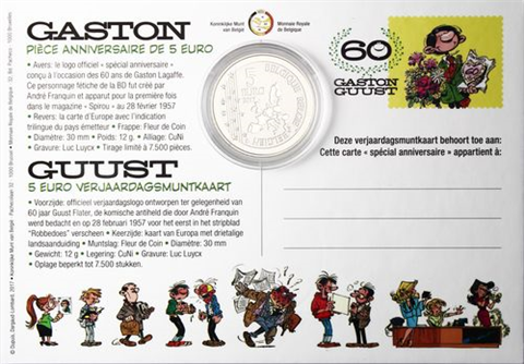 Belgien 5 Euro 2017 PP Gaston La Gaffe  in Postkarten-Blister I