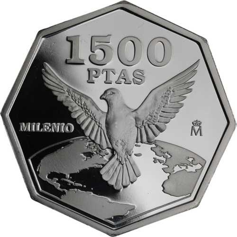 Spanien-1500 Ptas-2000-PP-Milenio Paz Frieden-Etui