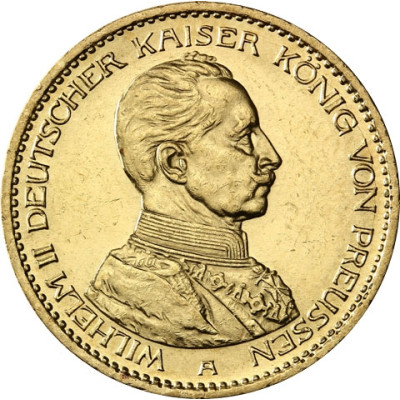 Preußen 20 Mark Goldmünze 1913-1915 Wilhelm II in Unifom –  Jäger 253