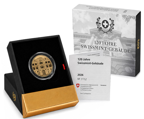 Schweiz-50-Franken-2026-Gold-PP-Gebäude-Swissmint-Etui