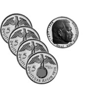 Drittes Reich 4 x 5 Reichsmark (1936, 1937, 1938, 1939) - Paul von Hindenburg