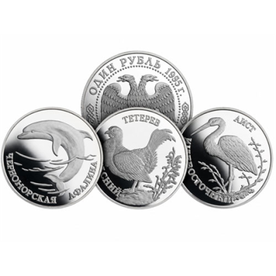 Russland-3-x-1-Rubel-1995-Silber-PP-–-Rotes-Buch-III--RSVS