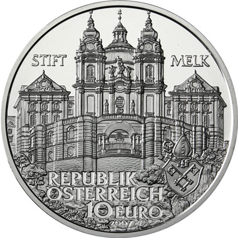Österreich-10-Euro-2007-Silber-Hgh-Stift-Melk-Folder