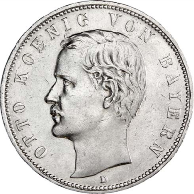 Jäger 46 Bayern 5 Mark 1891 - 1913 Sehr Schön König Otto I