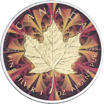 Kanada-5 Dollar-2016-AGstgl-Maple Leaf- Farbe vergoldet-RS