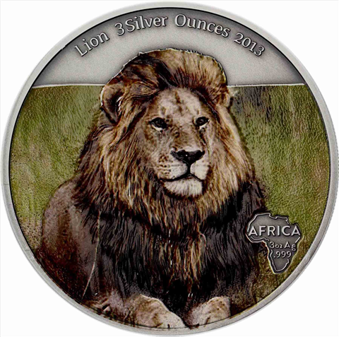Gabun 2000 Francs CFA 2013 Antique Finish Lion 3 Silver Ounces in farbeI