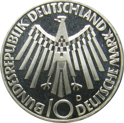 Deutschland 10 D-Mark Silbermünzen 1972 PP Spirale München 