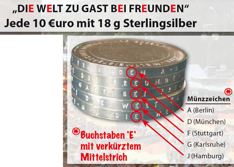 BRD 5 x 10 Euro 2004 PP 2. Ausgabe zur Fußball-WM 2006 Mzz. A - J 