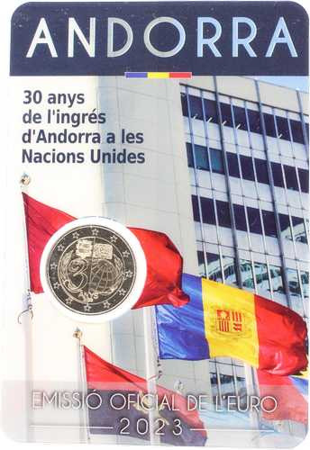 Andorra 2 Euro 2023 Beitritts zu den Vereinten Nationen 1993 Bildseite