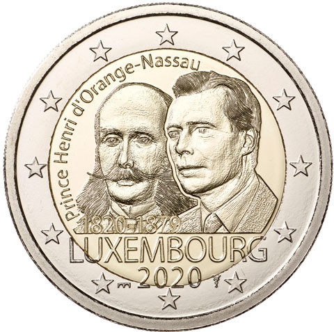 Luxemburg 2 Euro 2020 Stgl. 200. Geb. Henri von Oranien-Nassau Mzz.St. Servatius Brücke