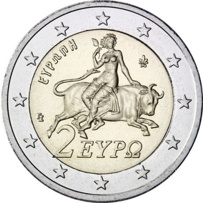 Kursmünze aus Griechenland  2 Euro 2006 mit dem Motiv Europa auf dem Stier 