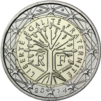Frankreich-2Euro-2014-bfr-Kursmünze-Lebensbaum-RS
