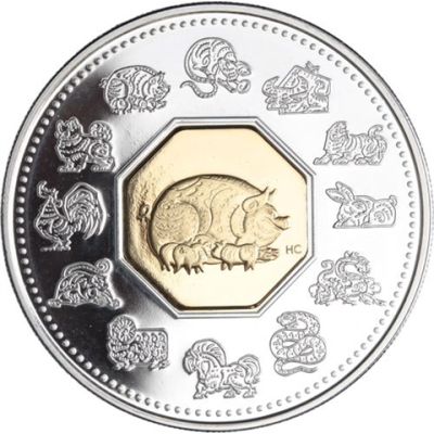 Kanada-15 Dollar-2007-AGpp-Schwein-RS