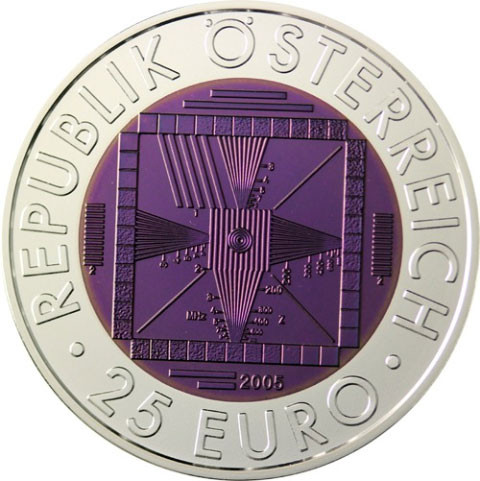 Österreich 25 Euro 2005 Hgh Silber Niob - 50 Jahre Fernsehen I