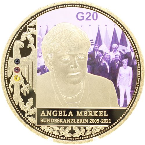 Deutschland-Medaille-2019-PP-Angela Merkel-vergoldet-Farbe-RS