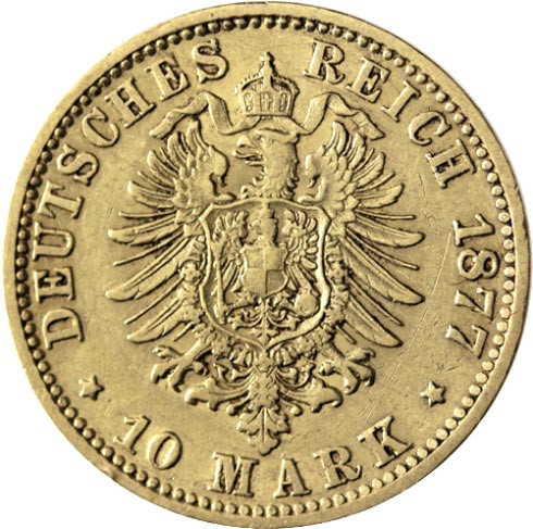 Kaiserreich-10-Mark-1877-Stadtwappen-Hamburg-I