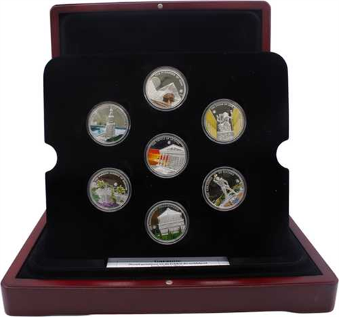 Palau-7x5 Dollar-2009-AGpp-Farbe-7 Weltwunder Antike-Etui