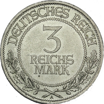 Weimarer Republik- Silber-Gedenkmünze J. 323  Lübeck  3 Reichsmark   1926