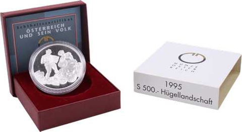 Österreich-500Schilling-1995-AGpp-Hügellandschaft-Etui