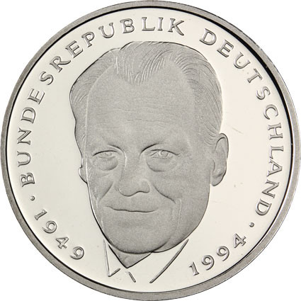 Deutschland  2 DM 1998 Willy Brandt ,Ludwig Erhard und  Frank J. Strauss Gedenkmünzen 