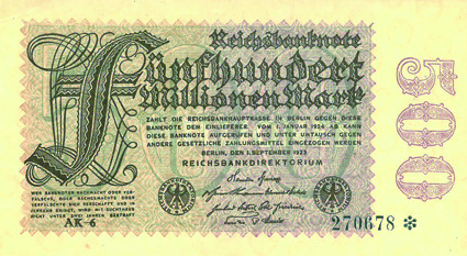Reichsbanknote 500 Millionen Mark 1923 nach Rosenberg 
