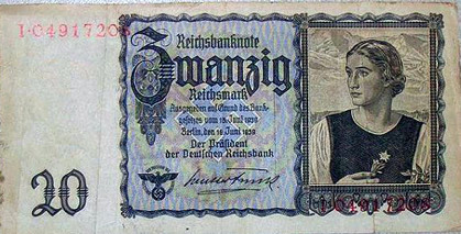 Banknote 20 Reichsmark Junge Österreicherin 16.Juni 1932 Kassenfrisch 