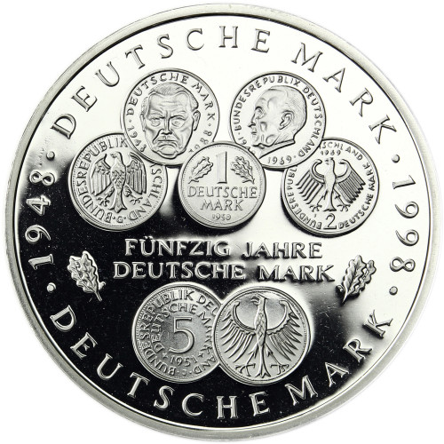 Deutschland 10 DM Münzen 1998 PP - 50 Jahre Deutsche Mark Mzz. komplett A bis J