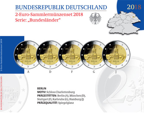 Deutschlande 2 Euro-Satz 2018 Berlin Schloss Charlottenburg PP im Folder
