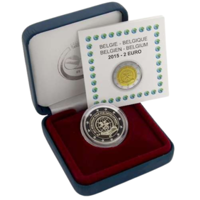 Belgien 2 Euro 2015 PP - 30 Jahre Europa Flagge im Etui freigestellt