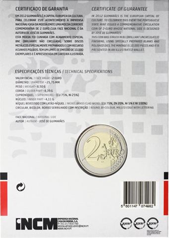 Portugal 2 Euro 2012 Stgl. Guimarares Coincard 1