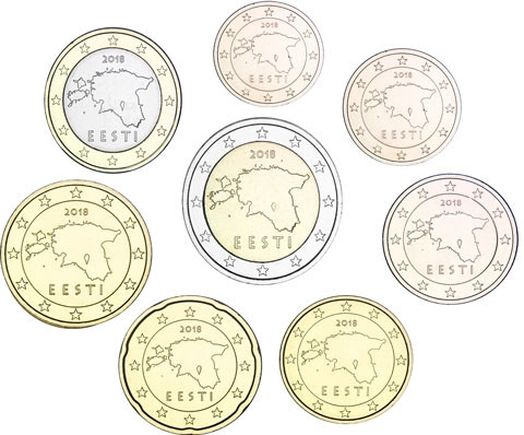 Estland 2018 Kursmünzen 1 Cent bis 2 Euro bfr. lose in Münzstreifen 