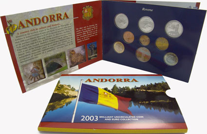 Andorra Kursmünzen Centime 2003 im Folder 