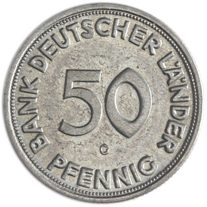 J.379 Bank Deutscher Länder BDL 50 Pfennig 1950 Mzz. G in bfr. in Münzkapsel