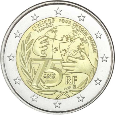 Frankreich-2-Euro-2021-75-Jahre-UNICEF