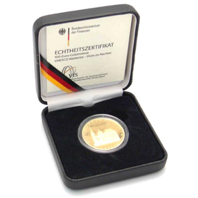 Deutschland-100Euro-2012-Au-Goldmünze-Aachen-Etui