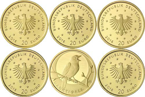 Deutschland-5-x-20-Euro-2016-Nachtigall-Komplettsatz