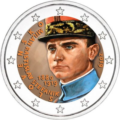 Slowakei 2 Euro-Sondermünzen 2019 100. Todestag  Milan Rastislav Štefánik Farbdesign 