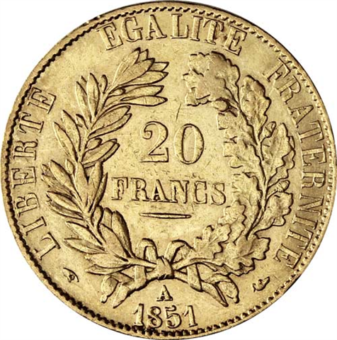 Goldmünze-20Francs-1851-ssGold-Ceres-Frankreich-RS